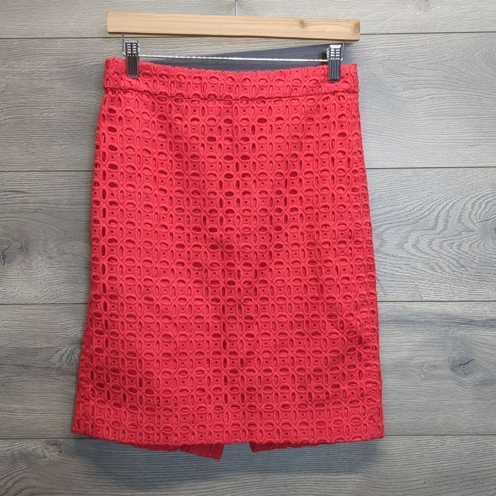 J Crew Eyelet No. 2 Pencil Skirt Red, Womens Size 2